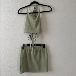 Green Knit Halter Top and Skirt Set